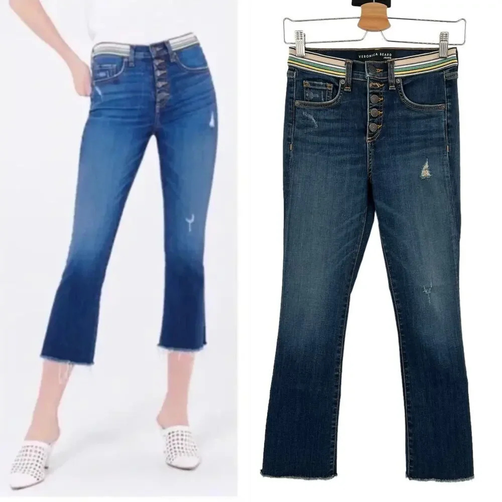 Veronica Beard Carolyn‎ 10" Baby Boot Jeans Allure Wash Stripe Size 24